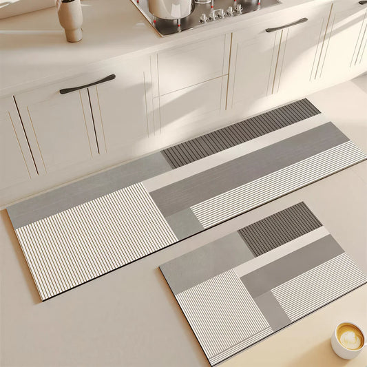 VIKAMA Super Absorbent Kitchen Mat Non-Slip Doormat Easy Kitchen Entry Bathtub Side Bath Mat Home Decor Striped Minimalist Rug