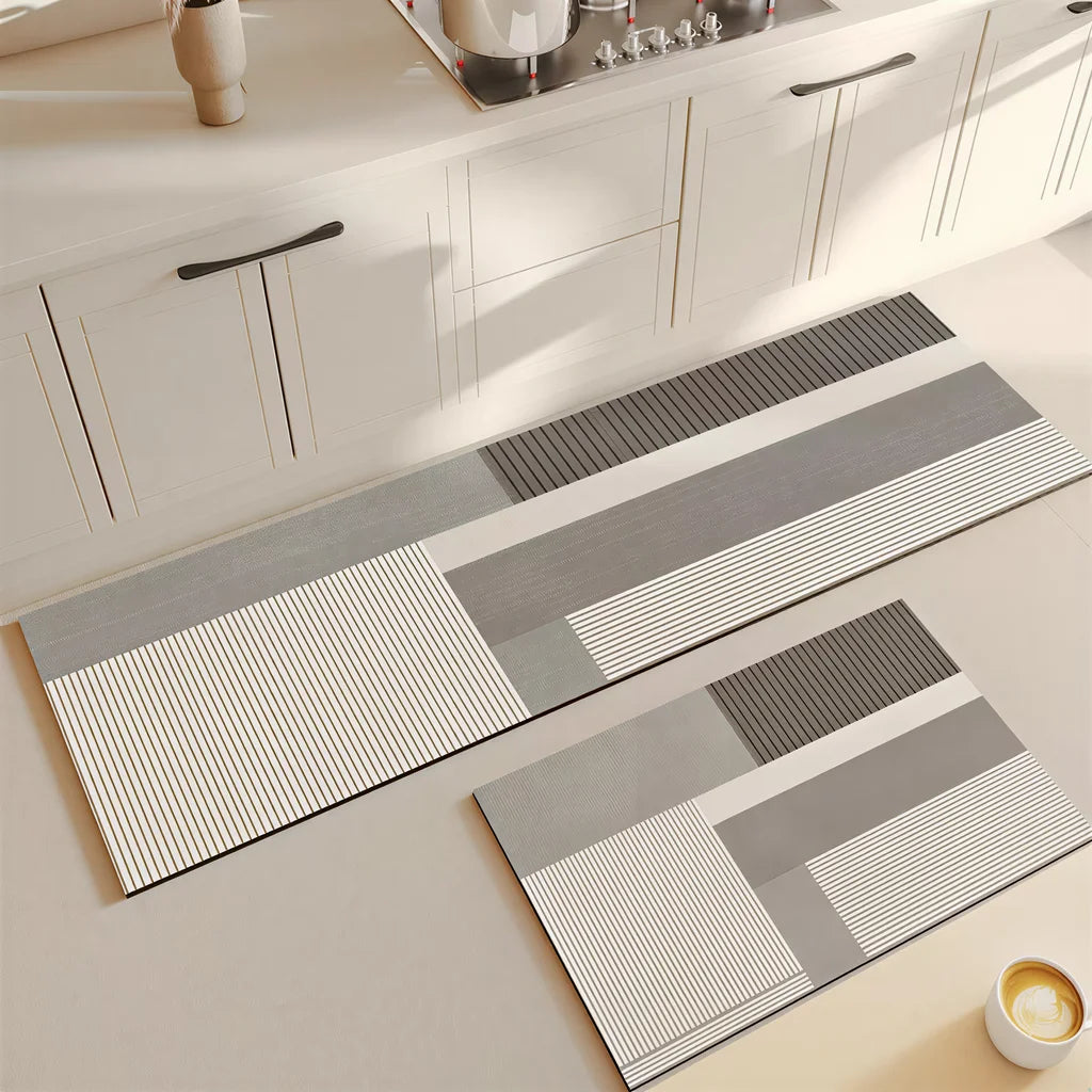 VIKAMA Super Absorbent Kitchen Mat Non-Slip Doormat Easy Kitchen Entry Bathtub Side Bath Mat Home Decor Striped Minimalist Rug