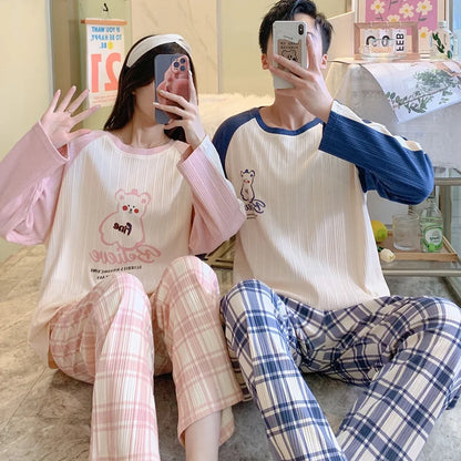 Autumn Couple Pajamas Sets Cartoon Men Sleepwear Leisure Cotton Plus Size Long Sleeve Women Homewear pijama Homme Mujer Dropship