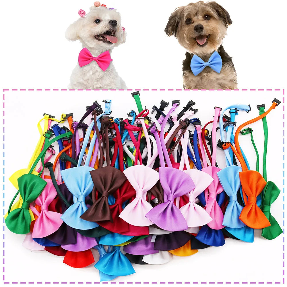 Pet Bowties 30/50/100PCS Dog Tie Collars Bulk Adjustable Dog Bow Ties Solid Color Cat Neckties Pet Supplies For Dogs and Cats