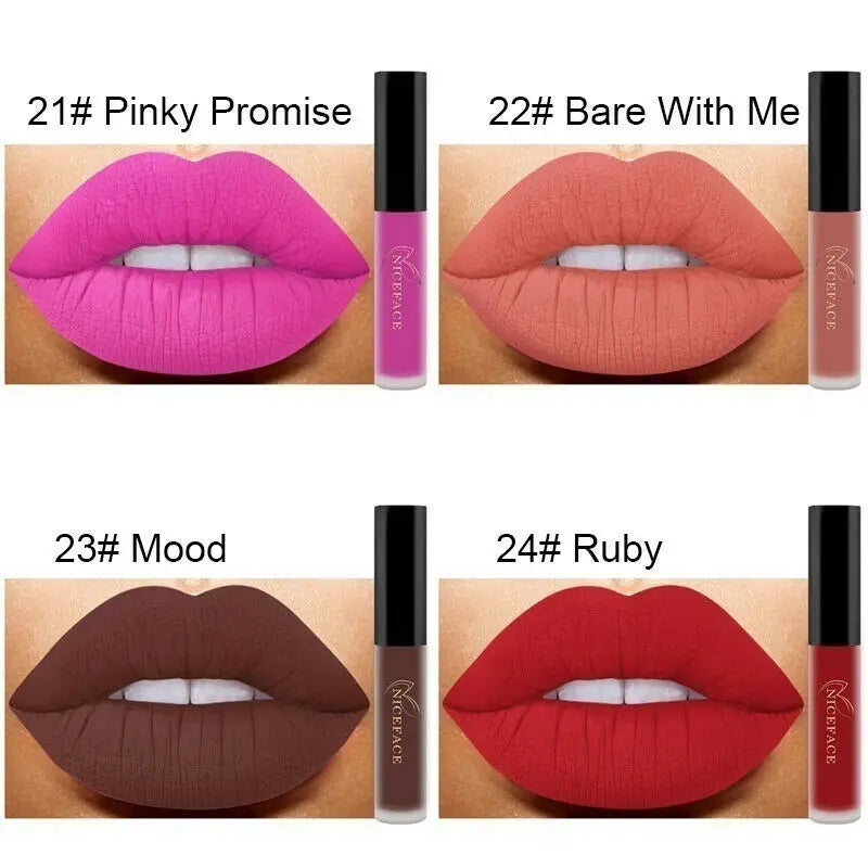 NICEFACE Nude Matte Liquid Lipsticks Waterproof Long Lasting Lip Gloss Sexy Red Velvet Lip Tint Women Makeup Cosmetics Batom