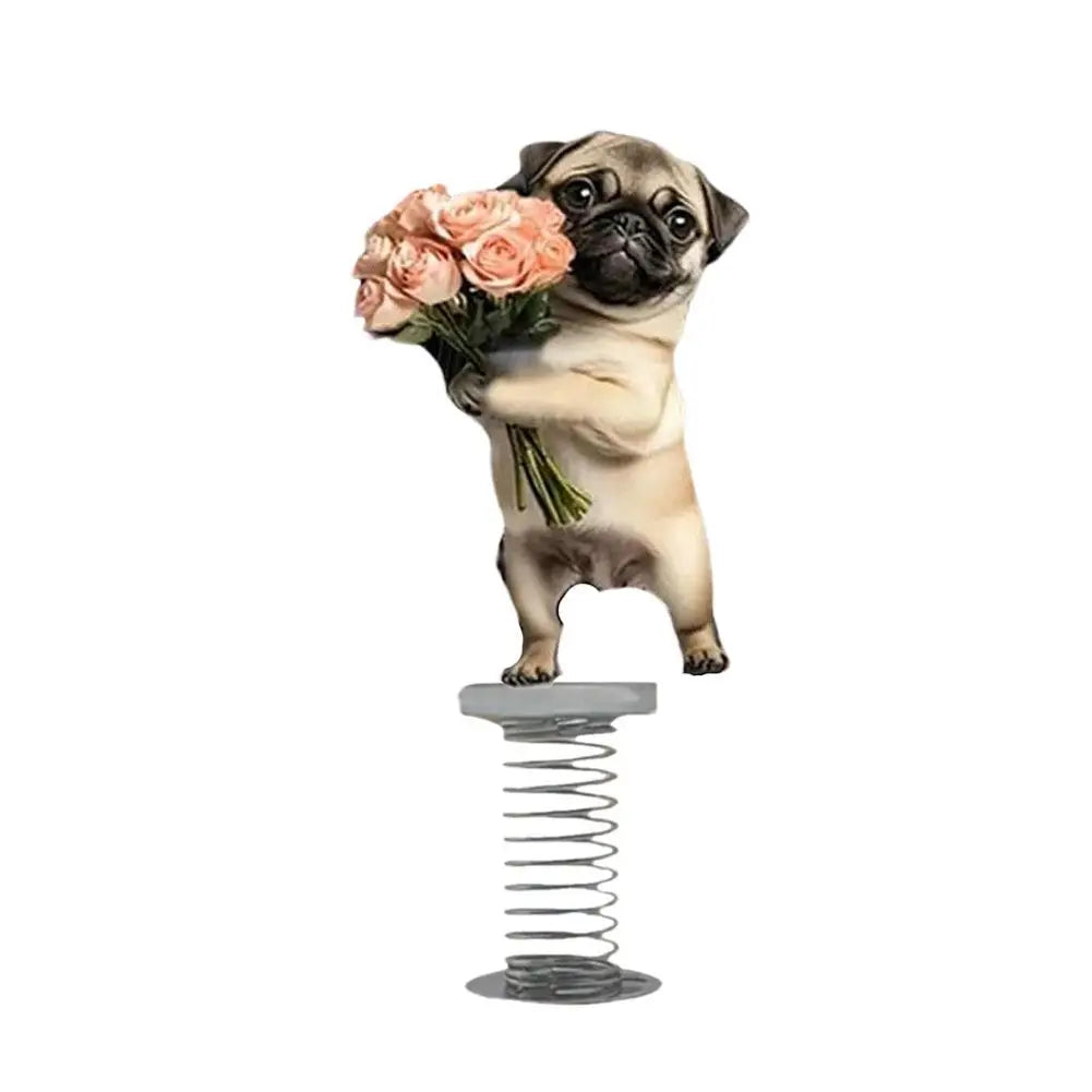 Cute 2D Pug Car Ornaments Kawaii Reading Dog Car Panel Dashboard  Spring Toys Decor Creative Accessories Gift