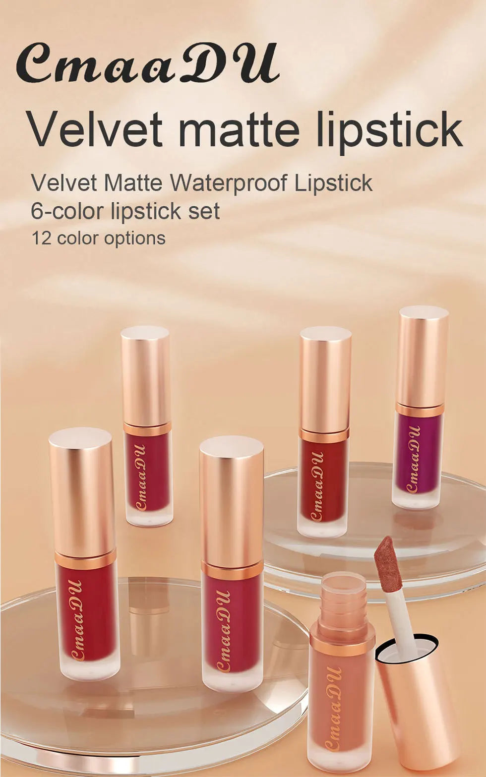 CmaaDu 12Color Long-Lasting Lip Sense Color Makeup Waterproof  Lipsticks Matte Velvet Lip Gloss
