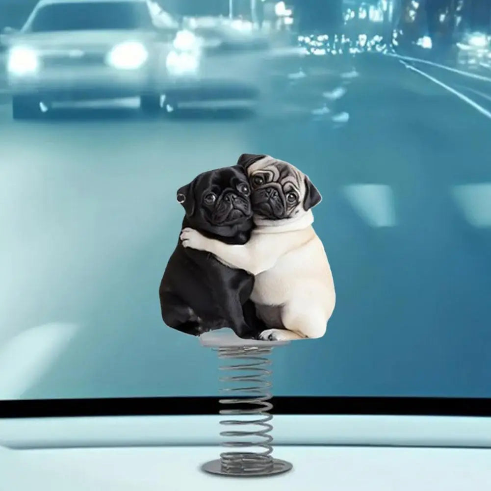 Cute 2D Pug Car Ornaments Kawaii Reading Dog Car Panel Dashboard  Spring Toys Decor Creative Accessories Gift