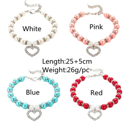 Bling Pearl Dog Collar Small and Medium Dogs Crown Hair Clips Puppy Accessories Doggy Heart and Bone Necklace Pet Supplies
