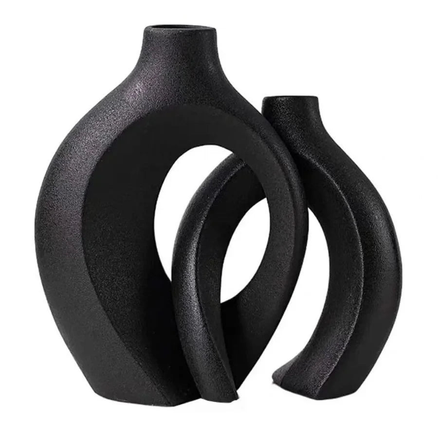 Hollow Nordic Modern  Vase Set of 2 for Modern Home Decor,Plastic imitation ceramic Hollow Flower Vases for Living Room