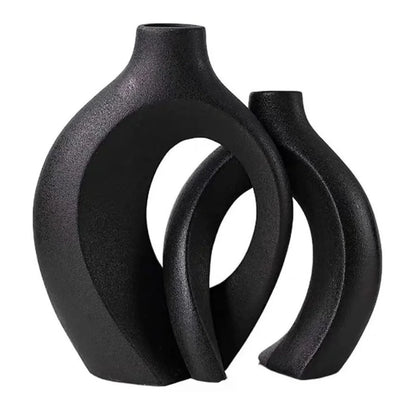 Hollow Nordic Modern  Vase Set of 2 for Modern Home Decor,Plastic imitation ceramic Hollow Flower Vases for Living Room