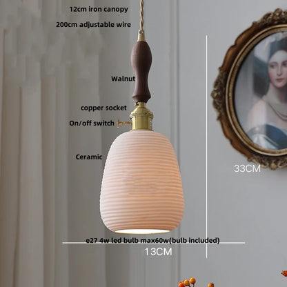 IWHD White Ceramic LED Pendant Lamp Bedroom Study Balcony Wire Adjustable Copper Socket Nordic Modern Home Decor Hanging Lights