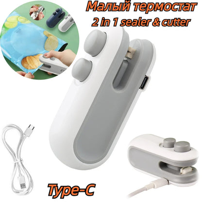 Mini Heat Sealer 2 in 1 Rechargeable HandheldBag Sealer With Cutter Magnet Bag Resealer Machine for Plastic Bags Snack Bags