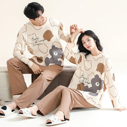 Autumn Couple Pajamas Sets Cartoon Men Sleepwear Leisure Cotton Plus Size Long Sleeve Women Homewear pijama Homme Mujer Dropship