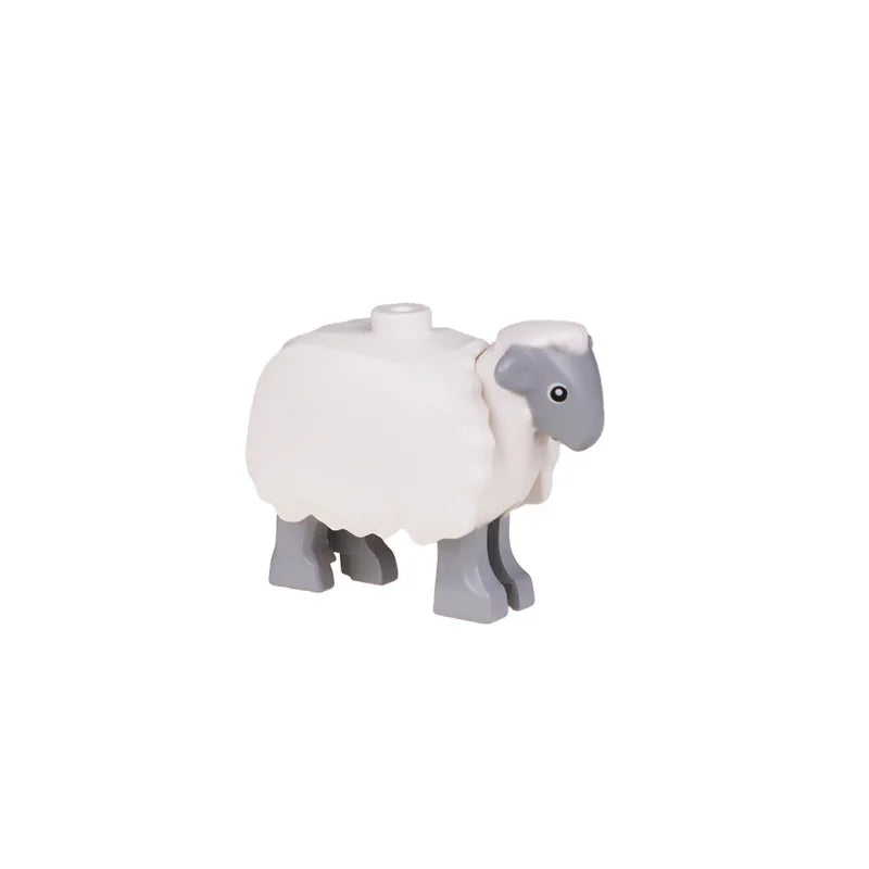 City Animal Zoo Farm Series Building Blocks Street View Panda Brown Bear Cat Pig Long Wool Sheep Cow Cattle Pet Bricks Toys Kids