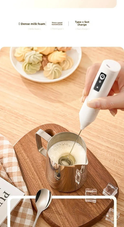 MINI Milk Frother USB Rechargeable 3 Speeds Foam Maker Coffee Whisk Mixer Electric Handle Blender Egg Beater Hot Cooking Tools