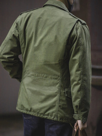 M65 Field Jacket, Men's Military Jacket, Retro Multi Pocket Collar Zipper Jacket, 100% Cotton