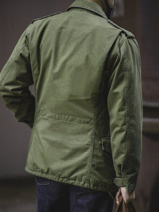 M65 Field Jacket, Men's Military Jacket, Retro Multi Pocket Collar Zipper Jacket, 100% Cotton