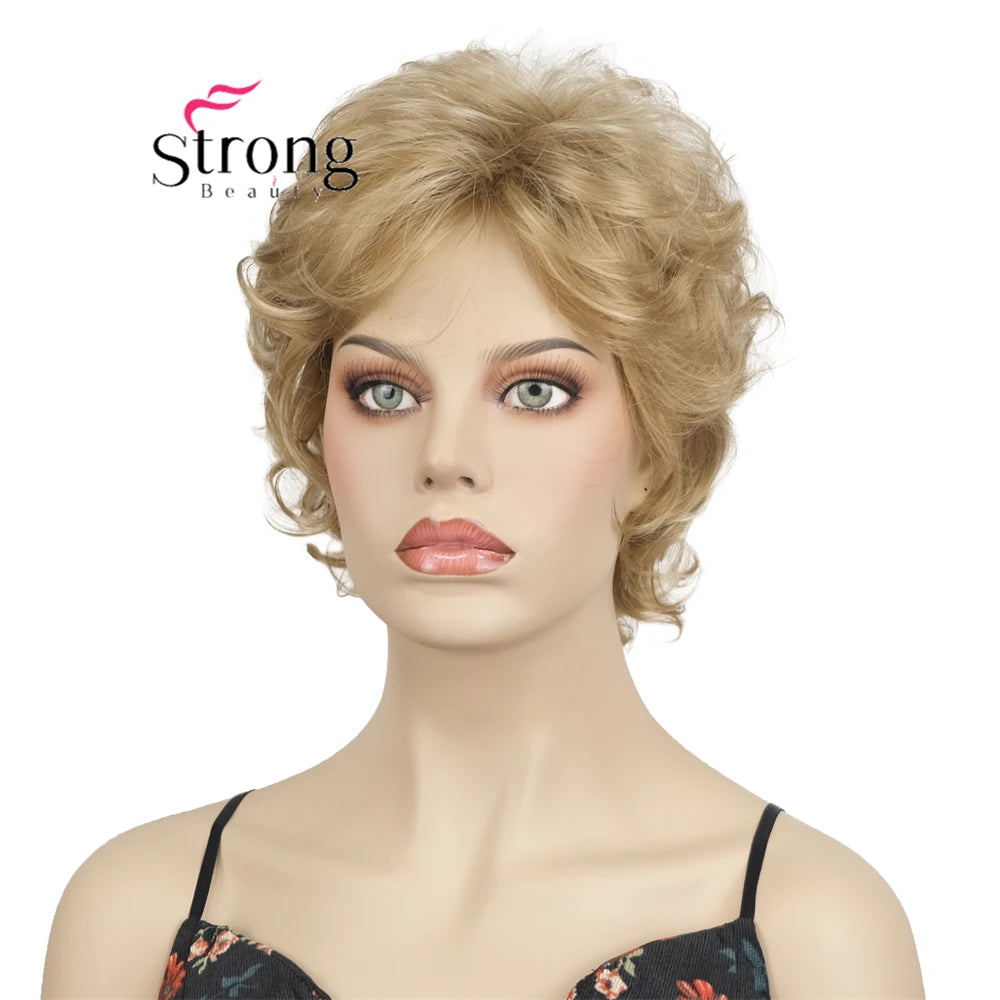 Ombre Blonde Short Curly Wavy Wig with Hair Bangs 100% Imported Premium Synthetic Fashion Blonde Hair Wigs for Women