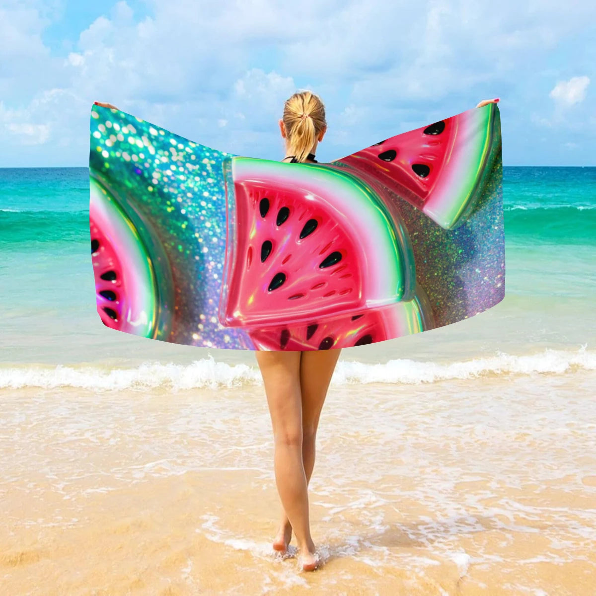 1pc fruit printed large beach towel, ultra-fine fiber towel, outdoor swimming, vacation, camping beach towel