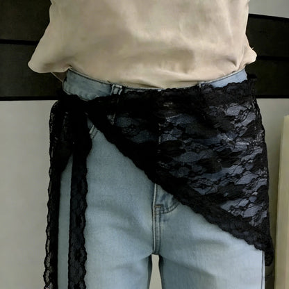 2025 HOT SALE! Y2K Women Lace Tulle Bandage Skirt Stacked Lace Half Skirt Layering Small Butt Curtain Flower Triangle Hair Scarf