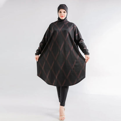 Women Muslim Swimwear Beachwear Screen Printing 3pcs Lslamic Clothes Hijab Long Sleeves Sport Swimsuit Burkinis Bathing Bat Suit