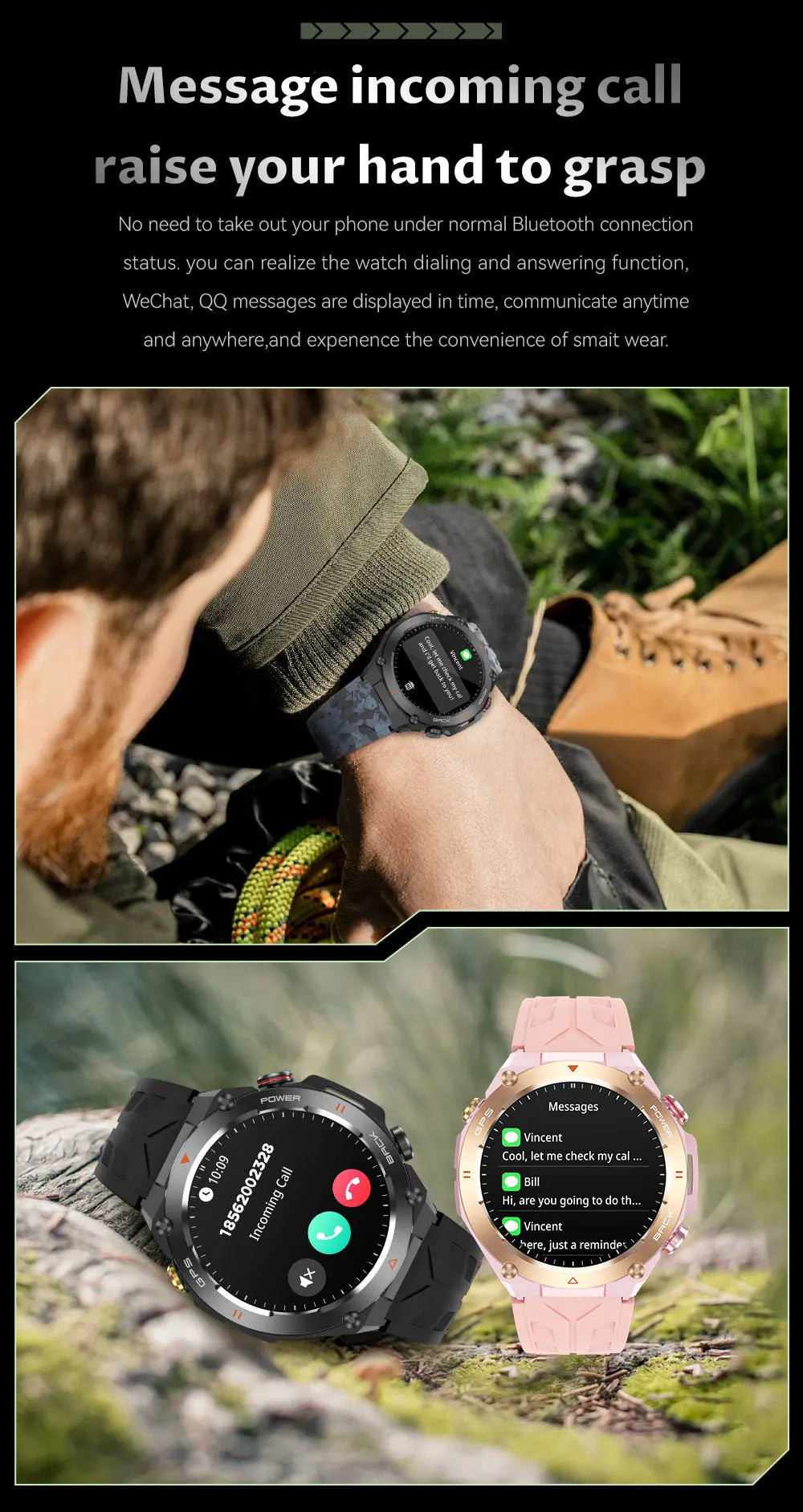 2025 GPS New Men Dual-band Positioning Smart Watch Men AMOLED Compass Waterproof 650mAh Battery Military Sport Watches New