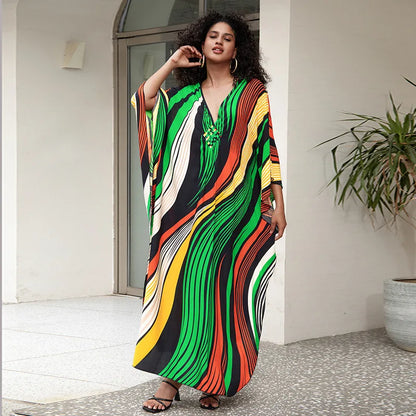 Plus Size Kaftan Dress for Women Hawaiian Batwing Sleeve Beach Cover Up Summer Swimsuit Dresses