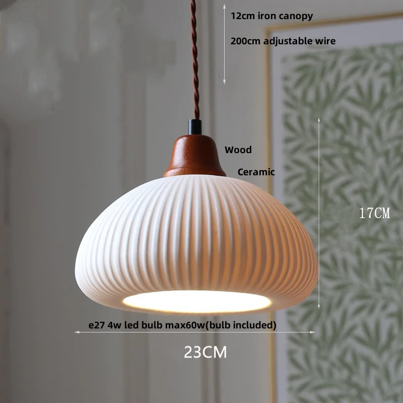 IWHD White Ceramic LED Pendant Lamp Bedroom Study Balcony Wire Adjustable Copper Socket Nordic Modern Home Decor Hanging Lights