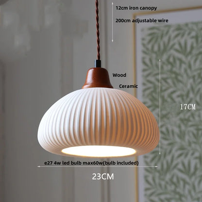 IWHD White Ceramic LED Pendant Lamp Bedroom Study Balcony Wire Adjustable Copper Socket Nordic Modern Home Decor Hanging Lights