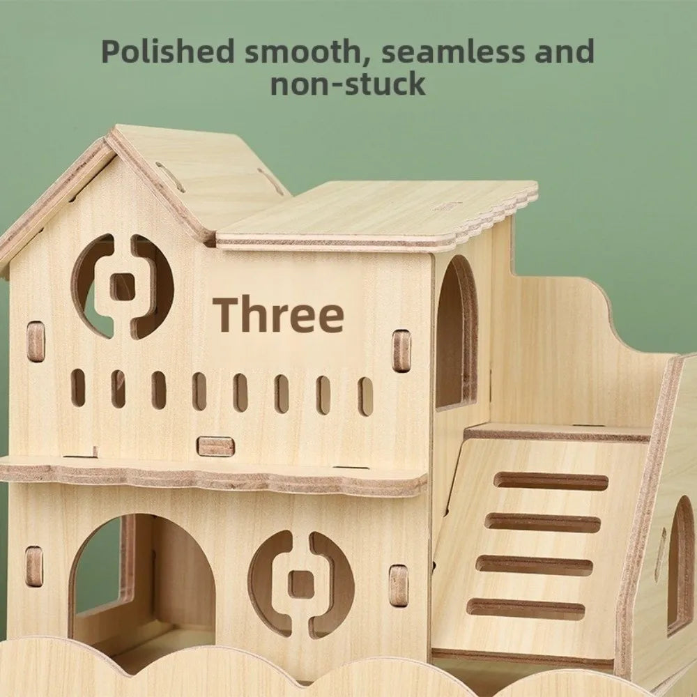 New Wooden Hamster Villa Easy to Install Durable Platform House Cage Accessories Chewable Hamster Climb Toy Pet Supplies
