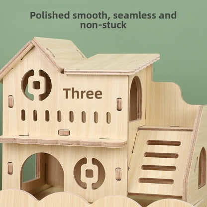 New Wooden Hamster Villa Easy to Install Durable Platform House Cage Accessories Chewable Hamster Climb Toy Pet Supplies