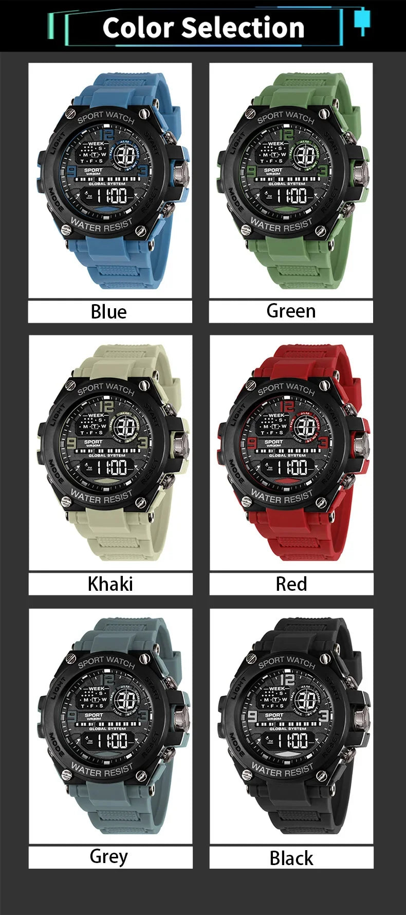 MAYZHISU Sports Electronic Watch for Man Student Teens Outdoor Waterproof Men's Sports Watches LED Digital Clock