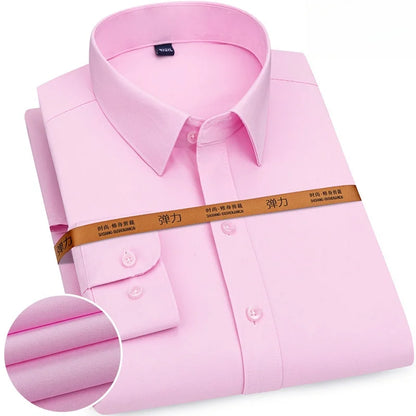 New Men's Solid Color Business Shirt Formal Fashion Thin Classic Basic Casual Slim White Long Sleeve Social Shirt Men Clothes
