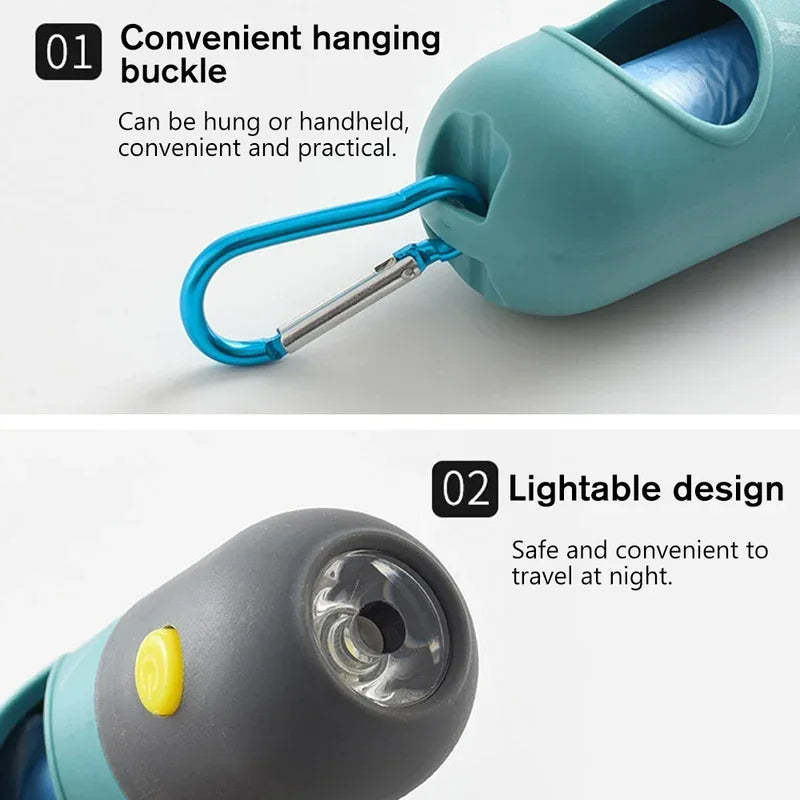 LED Lighted Dog Poop Bags Dispenser Portable with 10 Rolls Waste Bags Degradable for Outdoor Night Dog Walking Cat Cleaning