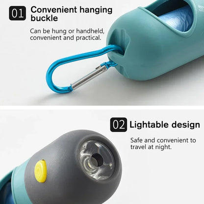LED Lighted Dog Poop Bags Dispenser Portable with 10 Rolls Waste Bags Degradable for Outdoor Night Dog Walking Cat Cleaning