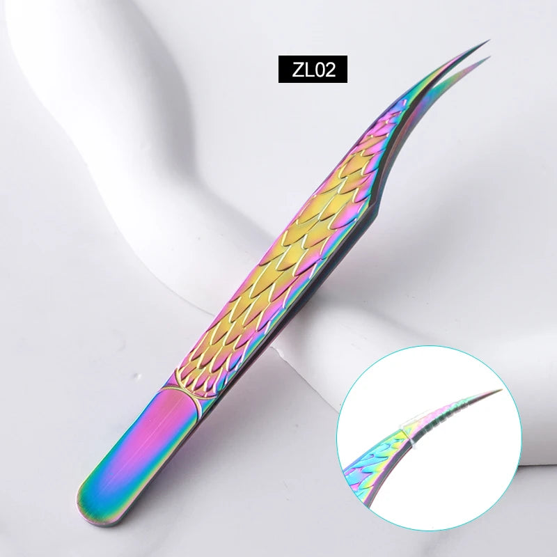 False Eyelash Tweezers Colorful Stainless Steel High Precision Anti-static Eyelash Extension Tweezers Makeup Tools