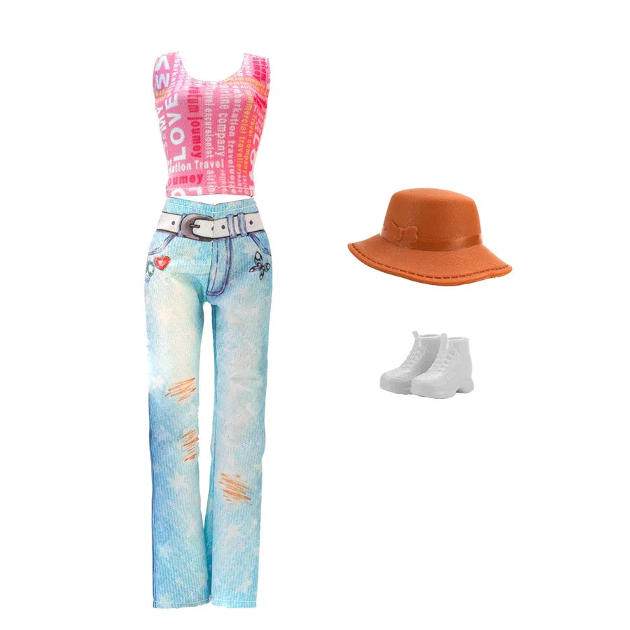 Fashion BJD Doll Clothes Top+pants(+Hats+shoes)Set Fit 30cm Doll&1/6 BJD Doll Clothing Accessories,Toys For Girls Gifts Festival