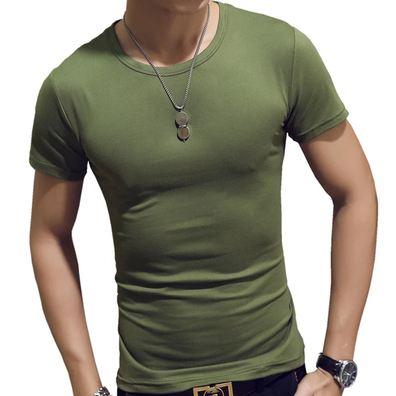 7 Colors Slim Man's T-shirt Short Sleeve Streetwear Gym Clothing Tee Top Plain Running Shirt Camiseta Masculina Tee Shirt Homme