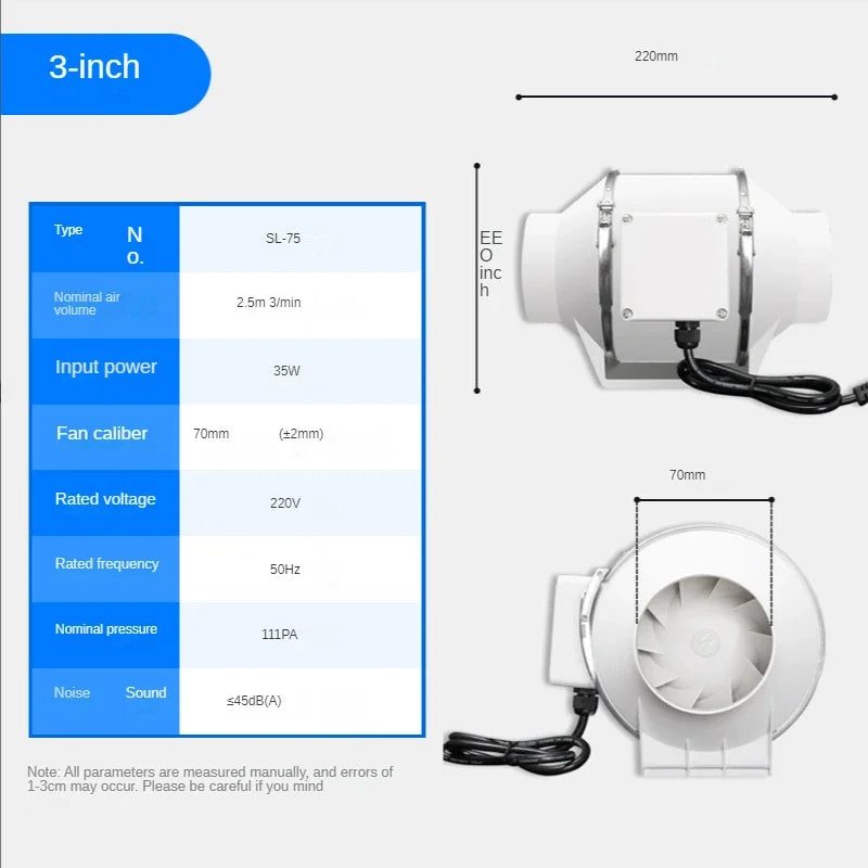 3/4/5/6Inch Industrial Exhaust Fan 220V Grow Silent Pipe Duct Bathroom Extractor Ventilation Kitchen Toilet Wall Air Ventilator