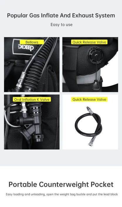 DIDEEP Buoyancy Control Device Donut Design Scuba Diving BCD Equipment High-strength Nylon Professional Diving Safety Gear