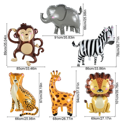 1Pc Cartoon Animals Lion Monkey Elephant Leopard Foil Balloon Jungle Safari Birthday Party Air Globos Decorations Kids Gift Toys