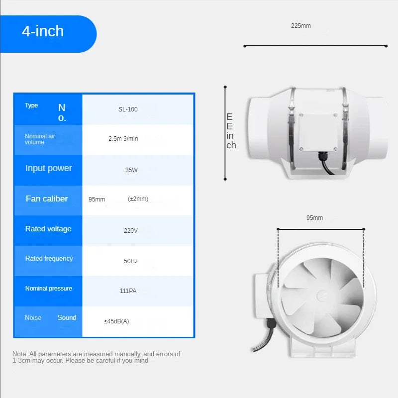 3/4/5/6Inch Industrial Exhaust Fan 220V Grow Silent Pipe Duct Bathroom Extractor Ventilation Kitchen Toilet Wall Air Ventilator
