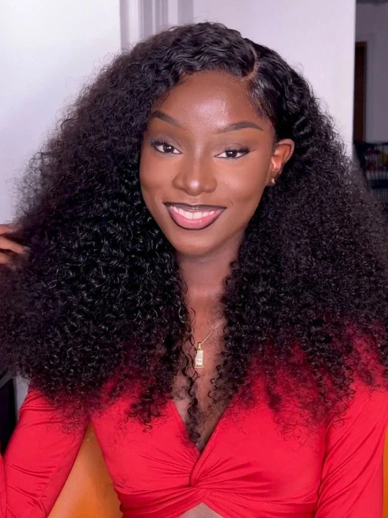 Kinky Curly Flip Over Wig Half Wigs Human Hair 3 in 1 Glueless Wig With Drawstring Seamless Wear Go Glueless Wig