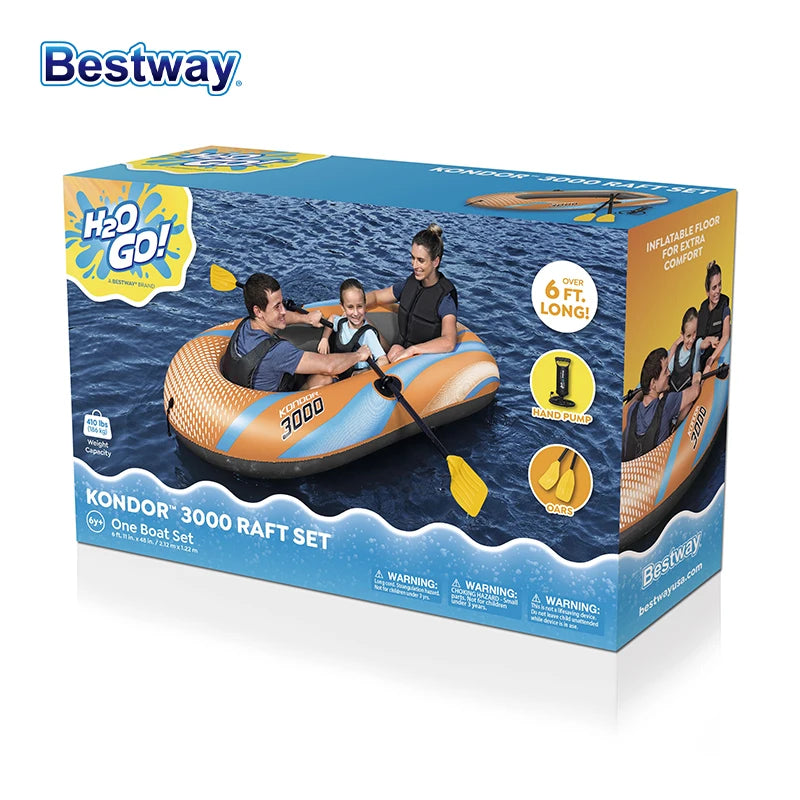 Bestway 61136/61140/61142/61146 1-3 Person Heavy Duty Inflatable Kayak - Long Lasting PVC Rafting Adventure Boat for Thrilling