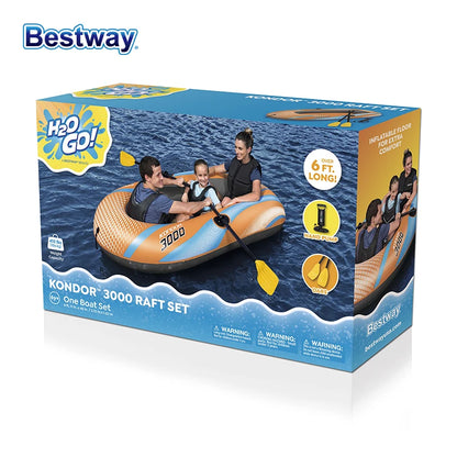 Bestway 61136/61140/61142/61146 1-3 Person Heavy Duty Inflatable Kayak - Long Lasting PVC Rafting Adventure Boat for Thrilling