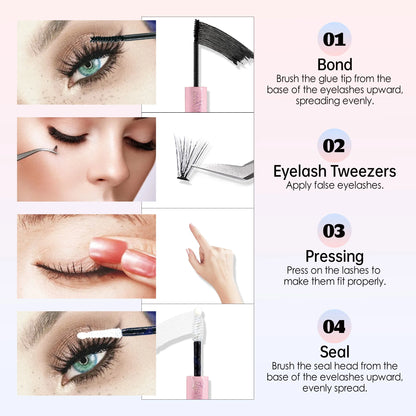 DIY Cluster Extension Lashes Kit 240 Bunches Individual Lashes Set Wispy Fluffy False Eyelashes with Glue and Tweezer