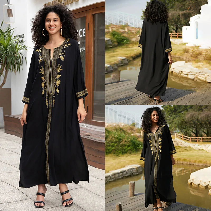 Swimsuit Cover Ups Embroidery V Neck Short Sleeve Swim Cover Up for Women Kaftan Dresses