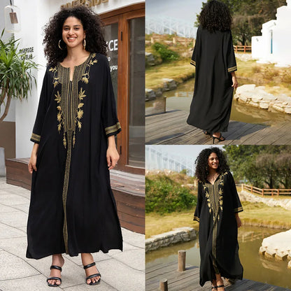 Swimsuit Cover Ups Embroidery V Neck Short Sleeve Swim Cover Up for Women Kaftan Dresses
