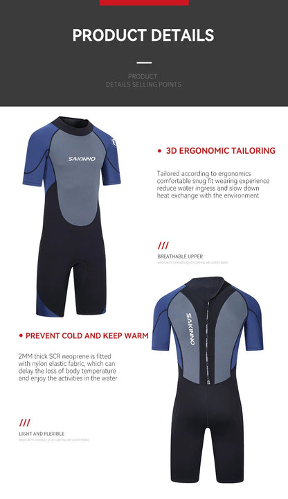 Men's 2mm 3mm One-piece Diving Suit Thermal Insulation Sun Protection Short Sleeve Swimming Surfing Snorkeling Shorty Wetsuit