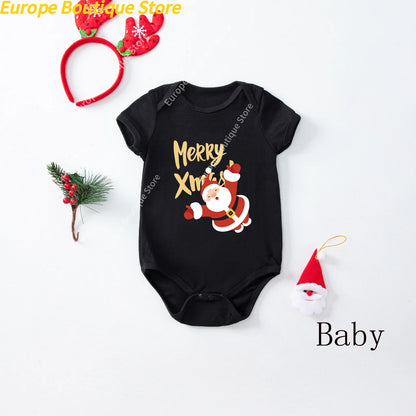2025 New Year's Costume Short Sleeve Christmas Pajamas Set Matching Outfits for Family/Couples/Kids T-shirt+Trousers Sleepwear