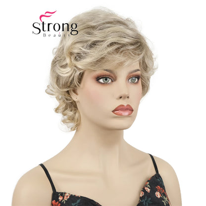 Ombre Blonde Short Curly Wavy Wig with Hair Bangs 100% Imported Premium Synthetic Fashion Blonde Hair Wigs for Women