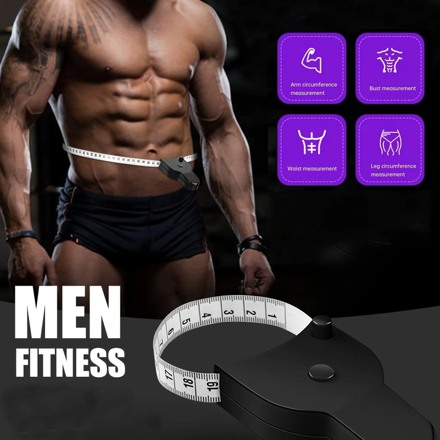 1 Set Body Fat Measuring Device and Waist Tape Combination-Handheld Fat Meter and Tape Measure,Portable Fitness Measurement Too