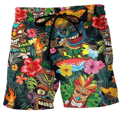 Retro Tiki Pattern 3D Printed Surfing Board Shorts For Men Kids Street Hip Hop Swim Trunks Fashion Hawaii Vacation Beach Shorts